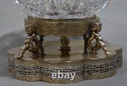 Antique Original Victorian Crystal Cut Glass Cherub Silverplate Centerpiece Bowl