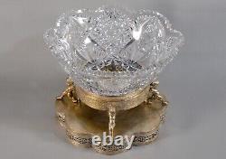 Antique Original Victorian Crystal Cut Glass Cherub Silverplate Centerpiece Bowl