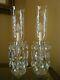 Antique Pair Lead Crystal Prism Hand Cut Hurricane Lamps Tall 19 GORGEOUS