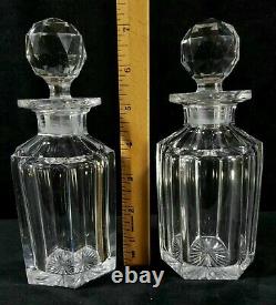 Antique Pair Matching Cut Crystal Decanters Sm Hvy 6Sided Polished 7.2x2.7 VGOOD