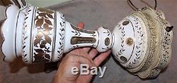 Antique Pair Of Moser Hand Painted Cut Crystal Luster Lamps