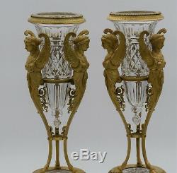Antique Pair of French cut crystal Baccarat Urns
