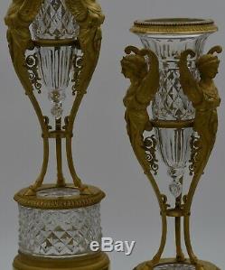 Antique Pair of French cut crystal Baccarat Urns