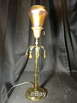 Antique Pairpoint ABP Intaglio Cut Crystal CandleStick Lamp Signed Steuben Shade