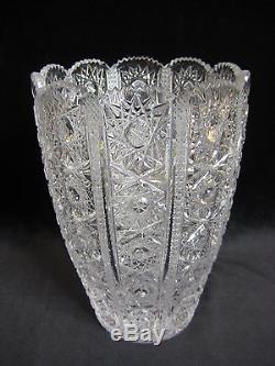Antique Queen Lace Bohemian Czech Hand Cut Glass Crystal Vase, 7 1/2 T X 5 D