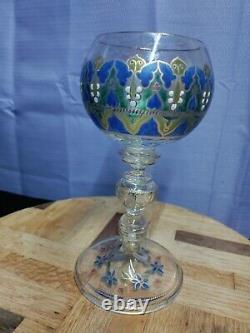 Antique Rare Davis Collamore & Co NY Enameled Cut Crystal Goblet With Inscription