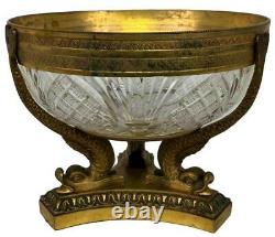 Antique Russian Louis XVI Empire Gilt Bronze Ormolu Cut Crystal Centerpiece Bowl