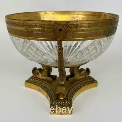 Antique Russian Louis XVI Empire Gilt Bronze Ormolu Cut Crystal Centerpiece Bowl