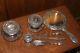 Antique STERLING SILVER dresser set mirror jars hatpins Vanity glass cut crystal