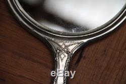 Antique STERLING SILVER dresser set mirror jars hatpins Vanity glass cut crystal