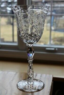 Antique Set 4 Libbey Rock Sharpe Crystal Cut Glass Wine Water Goblets Jewel Stem