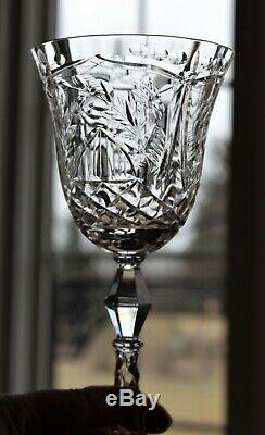 Antique Set 4 Libbey Rock Sharpe Crystal Cut Glass Wine Water Goblets Jewel Stem