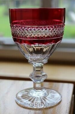 Antique Set 4 St Louis Trianon Cranberry Cut to Clear Crystal Water Goblets