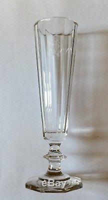Antique Set Of Six Russian Imperial Glass Works Cut Crystal Champagne Flutes