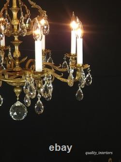 Antique Shimmering Sumptuous Stately Brass Cut Lead Glass Crystal Chandelier Antique Shimmering Sumptuous Stately Brass Cut Lead Glass Crystal Chandelier