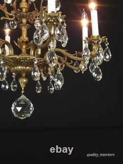 Antique Shimmering Sumptuous Stately Brass Cut Lead Glass Crystal Chandelier