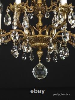 Antique Shimmering Sumptuous Stately Brass Cut Lead Glass Crystal Chandelier