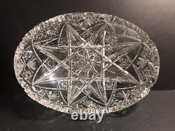 Antique Signed Hawkes ABP American Brilliant Cut Crystal Oval Bowl / Stamped