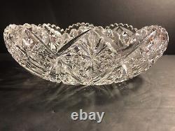 Antique Signed Hawkes ABP American Brilliant Cut Crystal Oval Bowl / Stamped