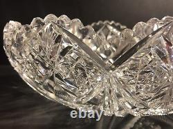 Antique Signed Hawkes ABP American Brilliant Cut Crystal Oval Bowl / Stamped