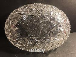 Antique Signed Hawkes ABP American Brilliant Cut Crystal Oval Bowl / Stamped