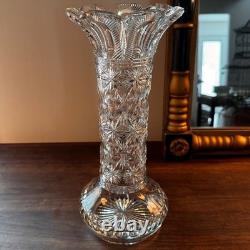 Antique Signed Libbey Cut Glass Vase 12 American Brilliant Period Crystal 1910
