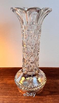 Antique Signed Libbey Cut Glass Vase 12 American Brilliant Period Crystal 1910