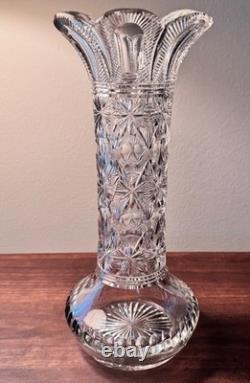 Antique Signed Libbey Cut Glass Vase 12 American Brilliant Period Crystal 1910