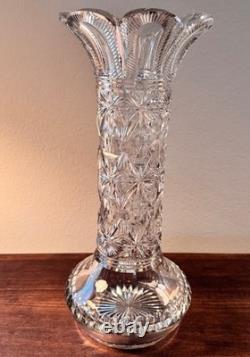 Antique Signed Libbey Cut Glass Vase 12 American Brilliant Period Crystal 1910