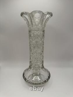 Antique Signed Libbey Cut Glass Vase 12 American Brilliant Period Crystal 1910