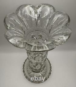 Antique Signed Libbey Cut Glass Vase 12 American Brilliant Period Crystal 1910