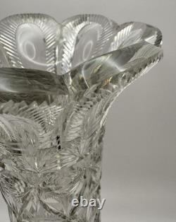 Antique Signed Libbey Cut Glass Vase 12 American Brilliant Period Crystal 1910