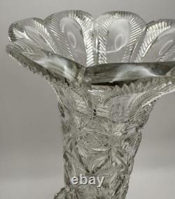 Antique Signed Libbey Cut Glass Vase 12 American Brilliant Period Crystal 1910