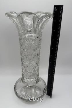 Antique Signed Libbey Cut Glass Vase 12 American Brilliant Period Crystal 1910