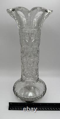 Antique Signed Libbey Cut Glass Vase 12 American Brilliant Period Crystal 1910