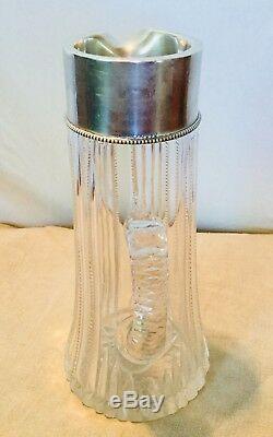 Antique Sterling Silver 560 Fine Cut Glass CRYSTAL PITCHER