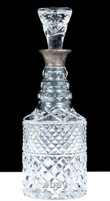 Antique Sterling Silver Cut Crystal Glass Decanter English London Mark Superb