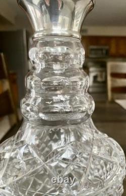 Antique Sterling Silver Cut Crystal Glass Decanter English London Mark Superb