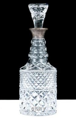 Antique Sterling Silver Cut Crystal Glass Decanter English London Mark Superb