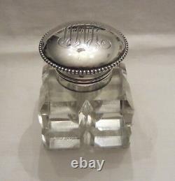 Antique Sterling Silver and Cut Crystal Glass Inkwell Wilcox Silver