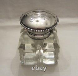 Antique Sterling Silver and Cut Crystal Glass Inkwell Wilcox Silver