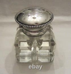 Antique Sterling Silver and Cut Crystal Glass Inkwell Wilcox Silver