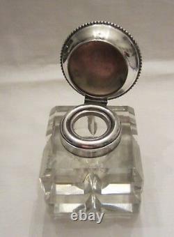 Antique Sterling Silver and Cut Crystal Glass Inkwell Wilcox Silver