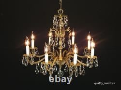 Antique Stunning Shimmering Stately Brass Cut Lead Glass Crystal Chandelier