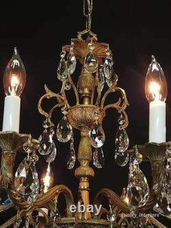 Antique Stunning Shimmering Stately Brass Cut Lead Glass Crystal Chandelier