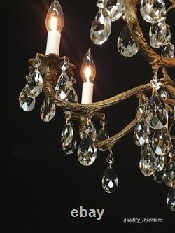 Antique Stunning Shimmering Stately Brass Cut Lead Glass Crystal Chandelier