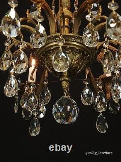 Antique Stunning Shimmering Stately Brass Cut Lead Glass Crystal Chandelier