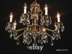 Antique Stunning Shimmering Stately Brass Cut Lead Glass Crystal Chandelier