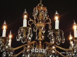 Antique Stunning Shimmering Stately Brass Cut Lead Glass Crystal Chandelier