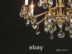 Antique Stunning Shimmering Stately Brass Cut Lead Glass Crystal Chandelier